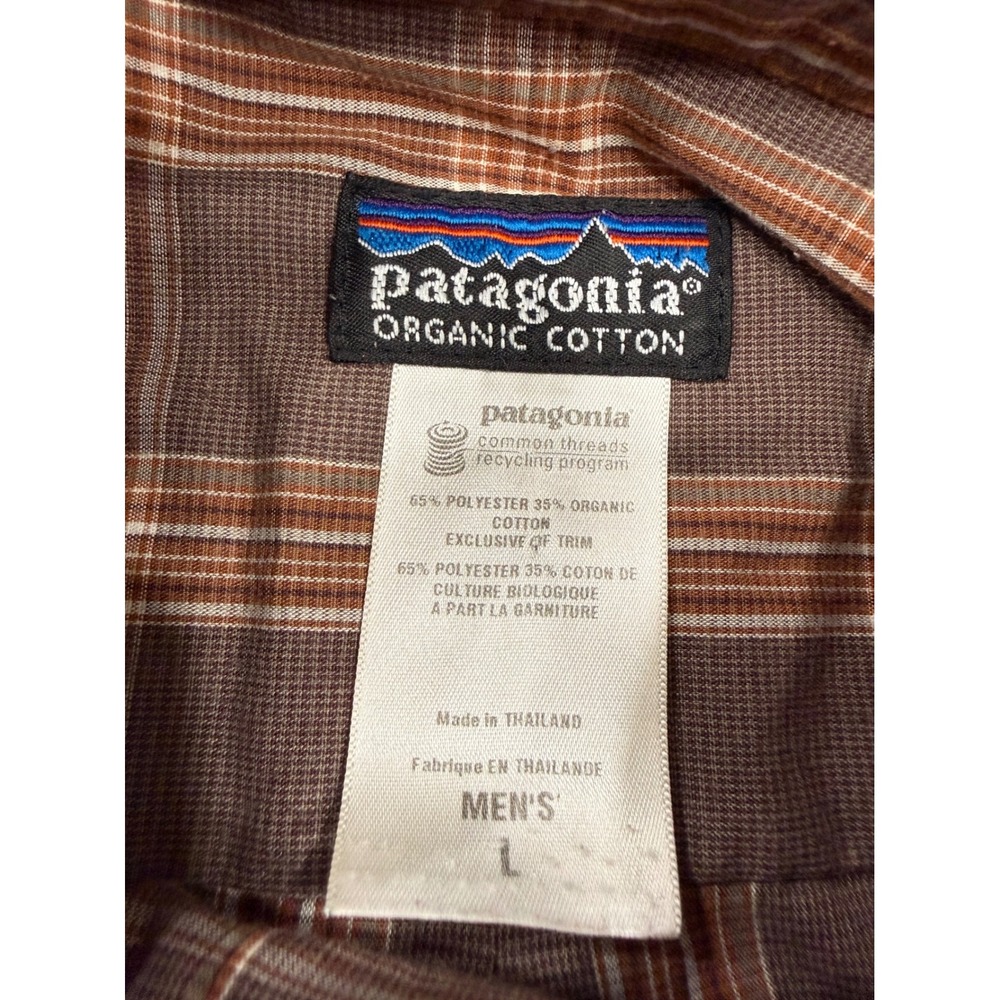 Patagonia Mens Large Brown Plaid Organic Cotton Blend Short Sleeve Shirt 53961 - Picture 4 of 10